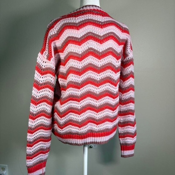 NWT Maurice's Size S Pink/Red Chevron Knitted Cardigan Cozy Open Front - Picture 2 of 6
